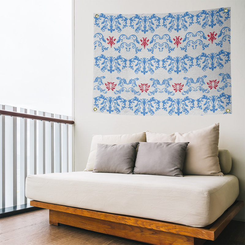 Tapisserie baroque en polyester polyester Houston, H 26 po x l 36 po, Blanc / Bleu / Rouge