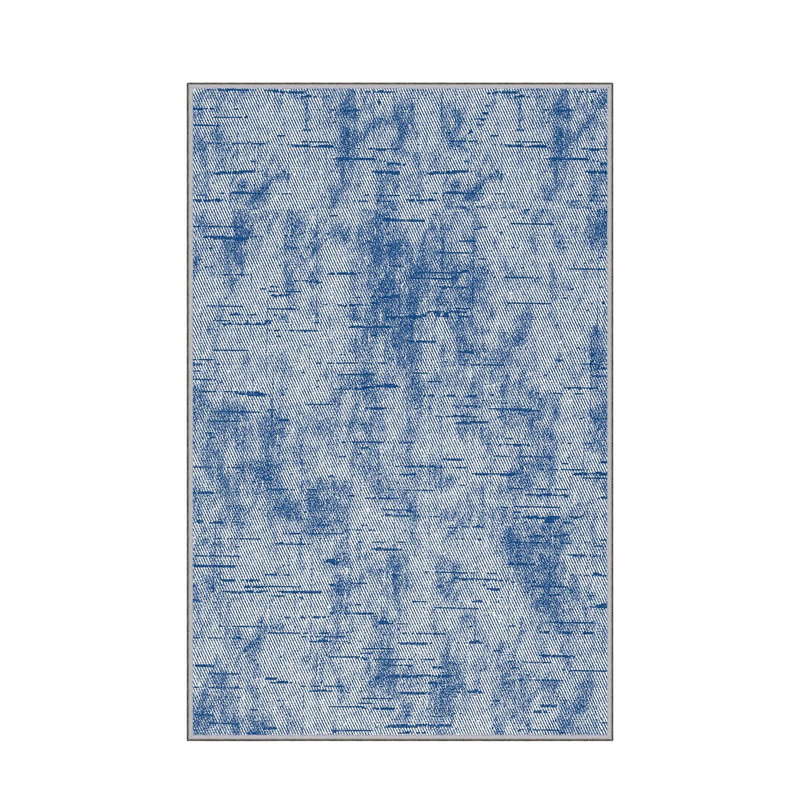 Tapis bleu / blanc en polyester touffeté à la machine Olinda, Rectangle 2 pi 7 po x 4 pi 11 po