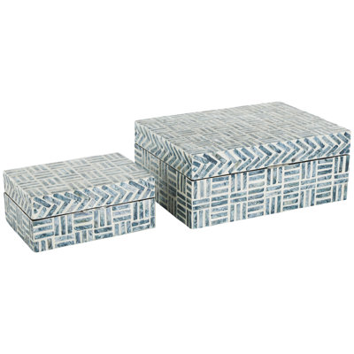 Boîte de rangement décorative en forme de mosaïque en nacre bleue Ninon, ensemble de 2