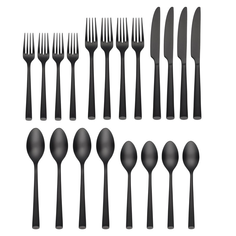 Cambridge Gilda Black Satin 20-Piece Flatware Set, Service For 4