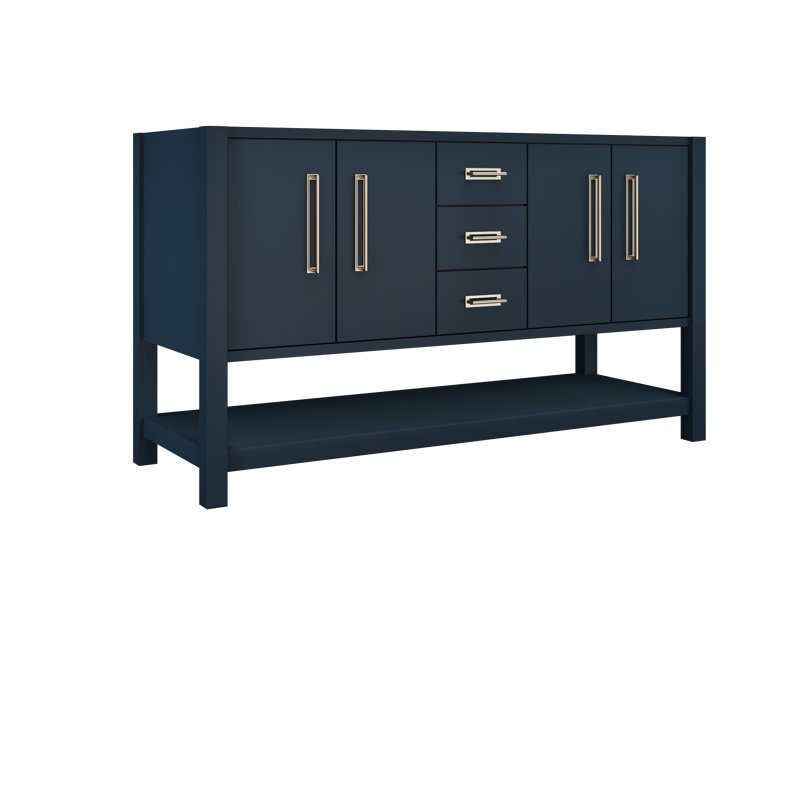 Kiawah Double Bath Vanity, Hague Blue, Satin Nickel, 60"