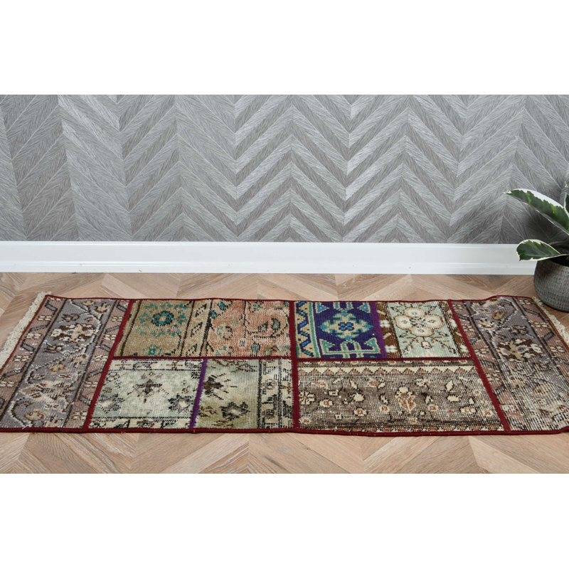 Handmade Vintage Turkish Patchwork Rug With Boho Decor Perfect For Entryway Or As A Modern Accent Mat In Unique Home Decor