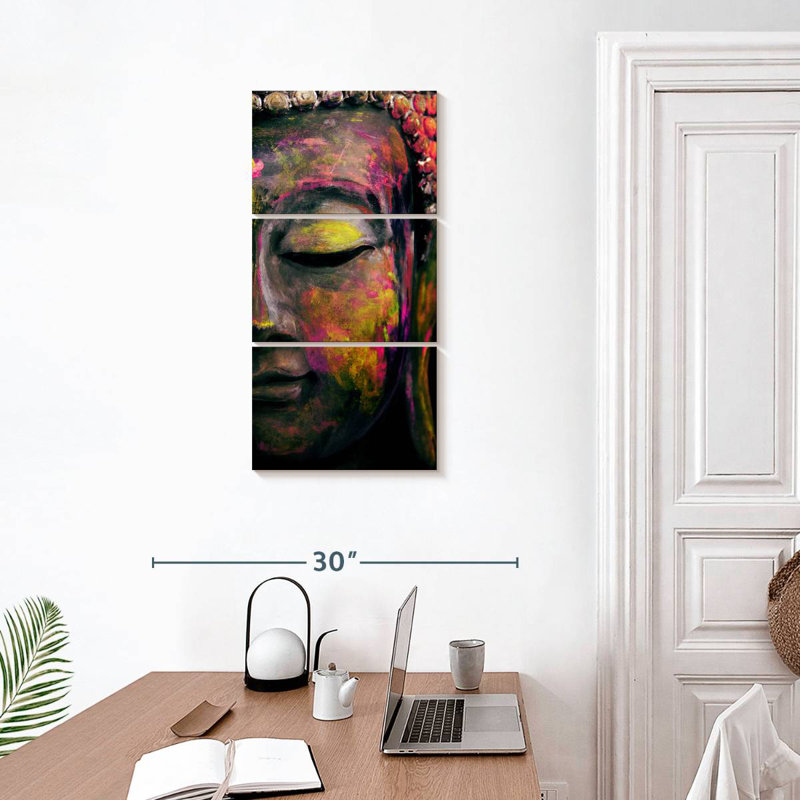 Bouddha aux couleurs vives, H 32 po x l 15 po