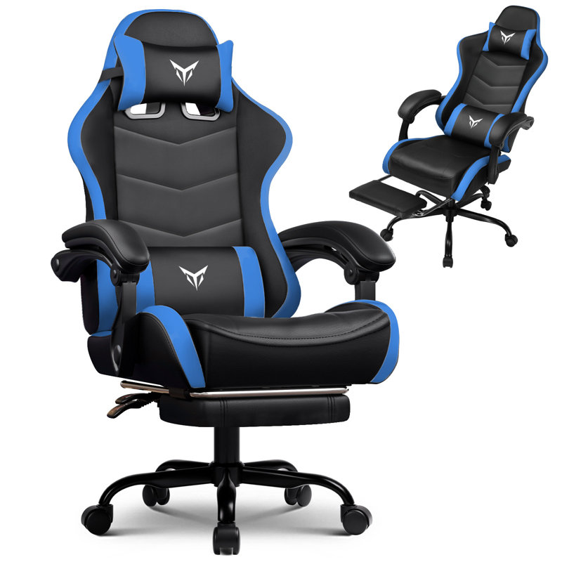 GTPLAYER Adjustable Faux Leather Swiveling PC & Racing Game Chair, Blue