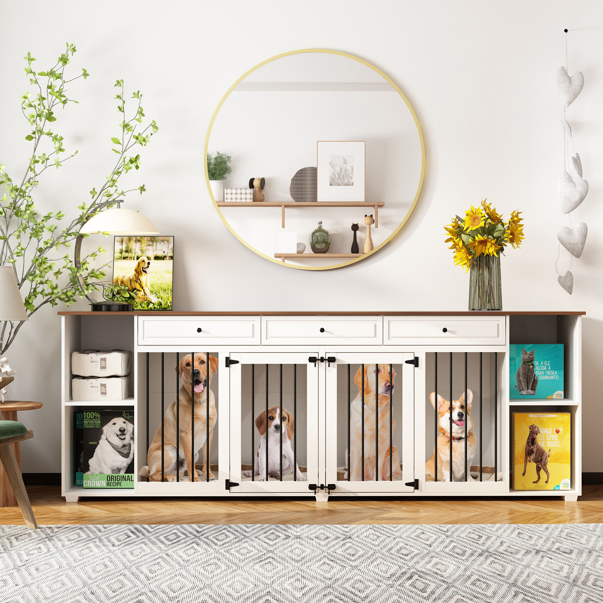 Image showcasing Tucker Murphy Pet™ Large Dog Crate Furniture With 3 Drawers And 4 ...