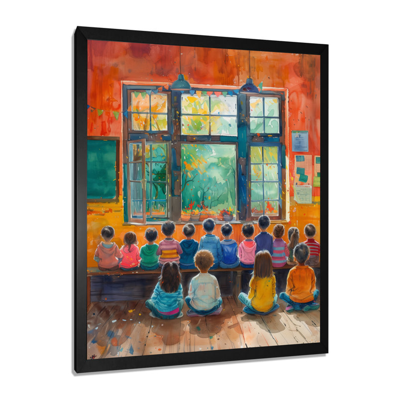 Impression d'art mural orange et bleu Creative Classroom School II - Écoles, H 20 po x l 12 po x P 1 po, Cadre simple noir