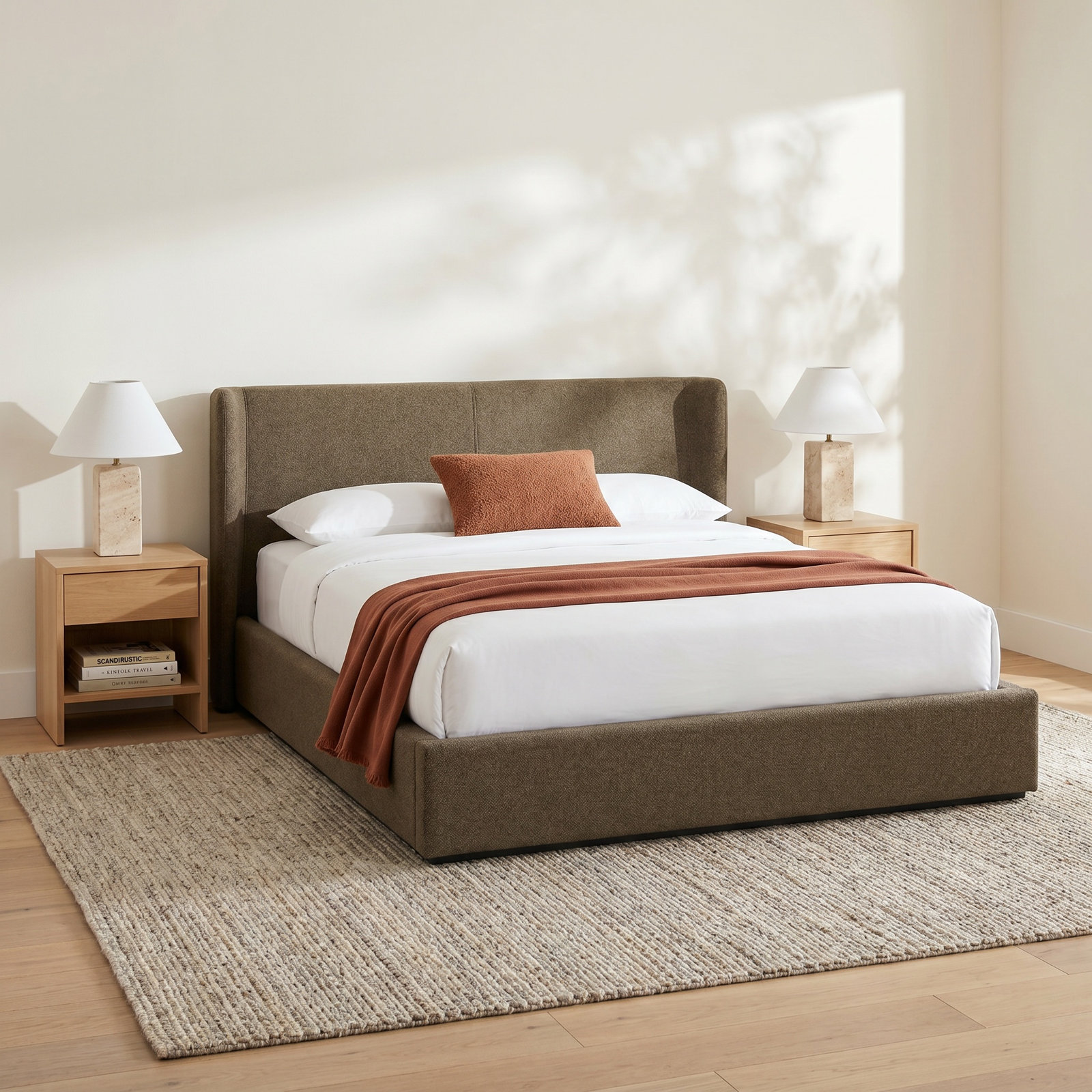 Wolcott Upholstered Platform Bed, King, Olive Green