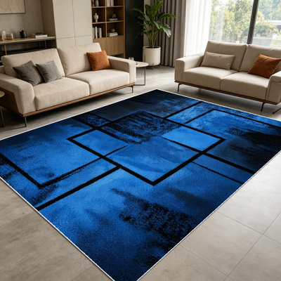 1PC Geometric Abstract Navy Blue Modern Art area rugs for Living Room, Soft and Comfortable, Suitable for all seasons, easy-to-maintain, machine washable Indoor floor mat, Under Table Farmhouse suitable for dining table, entryway, bedroom, home