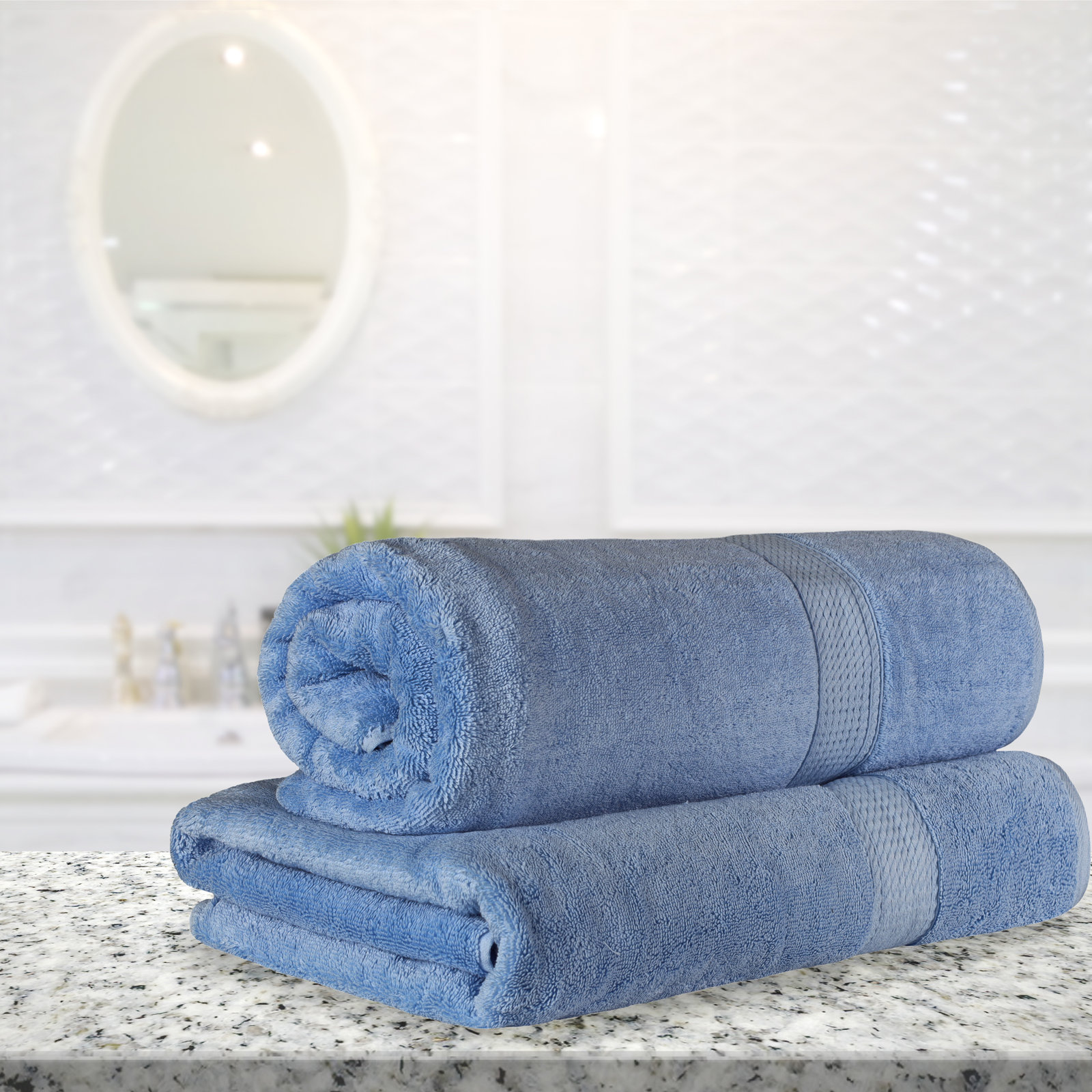 Renata 2-Piece Egyptian Cotton Bath Sheet Set, Denim Blue