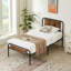 Single/Double Size Bed Frame with Modern Wood Headboard and Footboard, Heavy Duty Metal Platform Bed Frame, Stable Platform Bed with Steel Slats Support, No Box Spring Needed, Easy Assembly-666361083