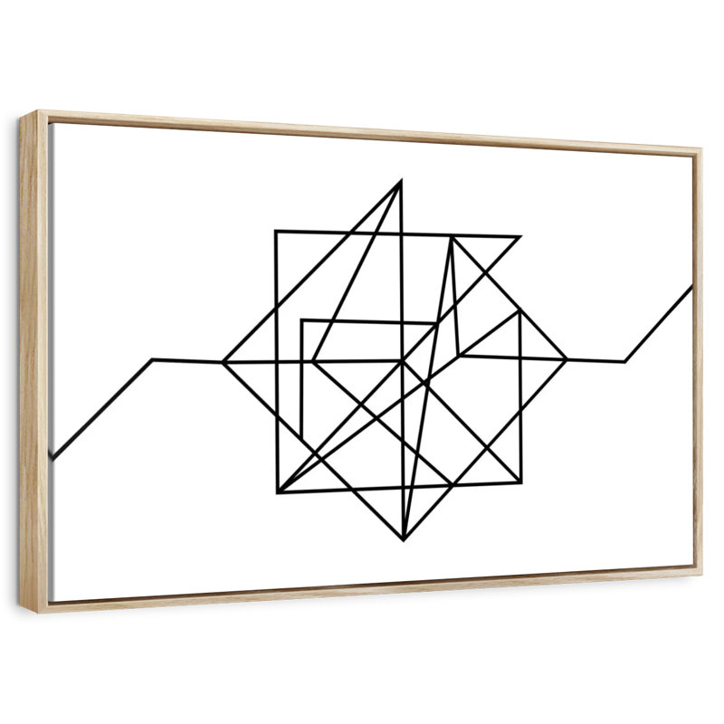 Minimalist Geometric, Floating Frame Natural Wood, 19" X 13"