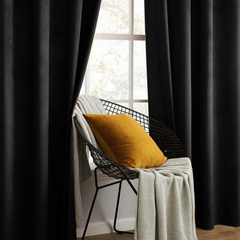 Luxury Crushed Velvet Eyelet sheer Curtain, 228.6cm Width x 228.6cm Drop, Black
