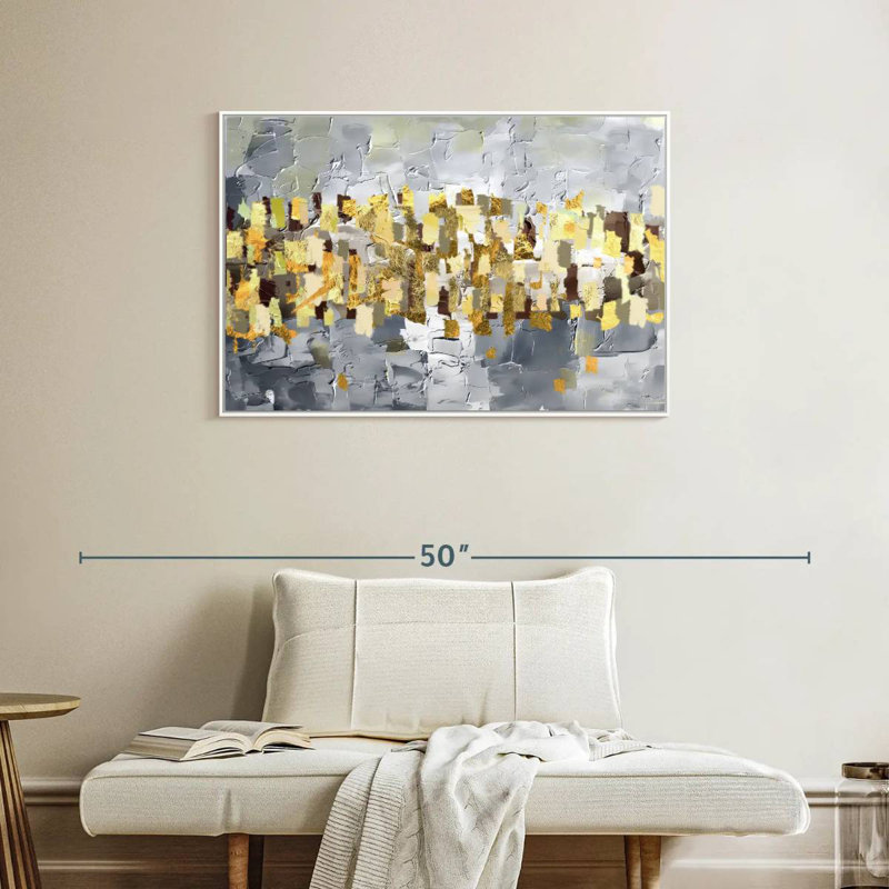Or et argent Leota, Cadre flottant blanc, 37 po x 25 po
