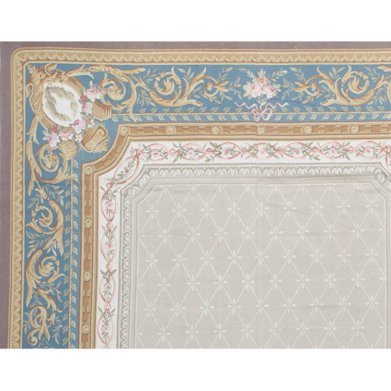 Hand-Knotted High-Quality Beige and Teal Area Rug