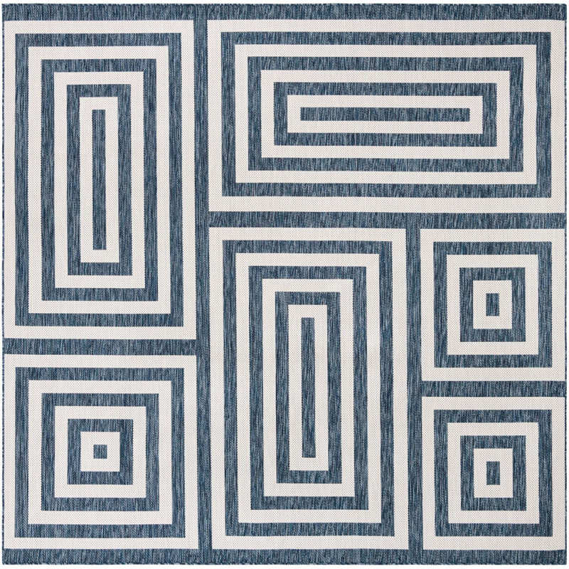Tapis contemporain de couleur bleue Bello, Carré 13 pi 1 po