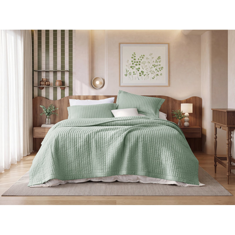 Ensemble de literie courtepointe légère et légère, Velours côtelé vert, King Quilt + 2 King Pillow Sham