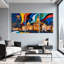 Villes et pays, paysage urbain, reflets, couleurs abstraites, veilleuses, architecture moderne, horizon urbain, ensemble de 3 impressions sur toile-146978957