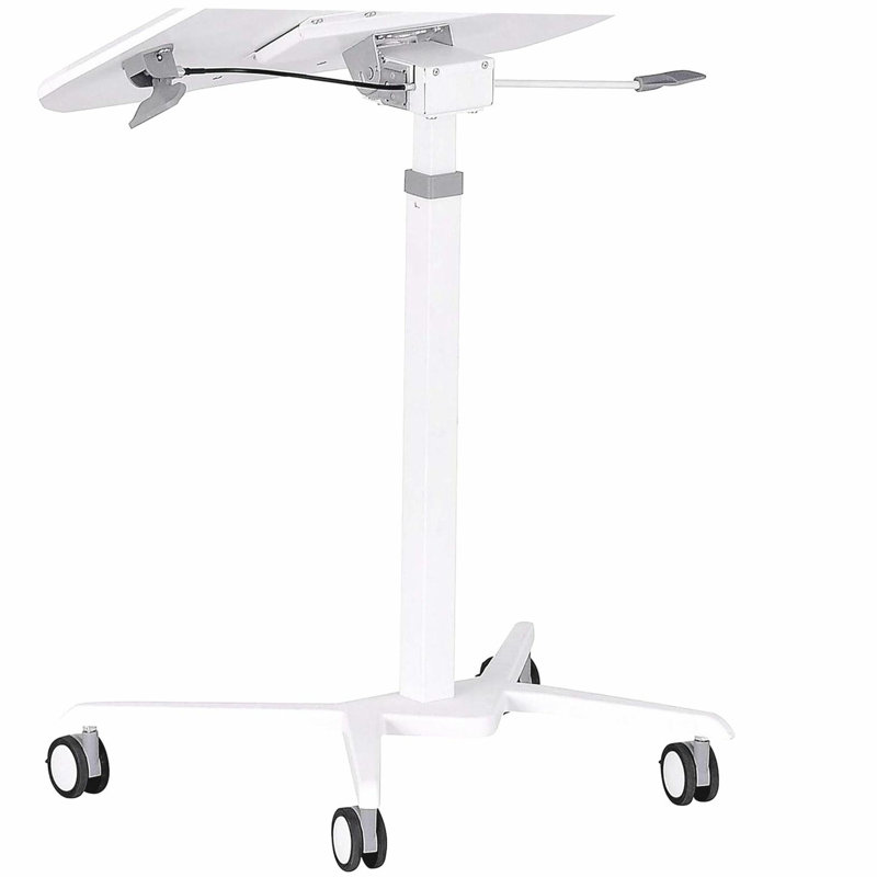 White Sit to Stand Mobile Laptop Computer Stand with Height Adjustable and Tiltable Tabletop