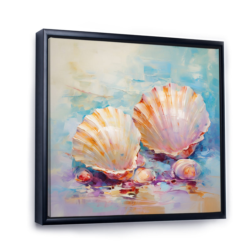 White Impressionist Seashells II - Animals Canvas Print, H 16 po x l 16 po x P 1 po, Cadre flottant noir