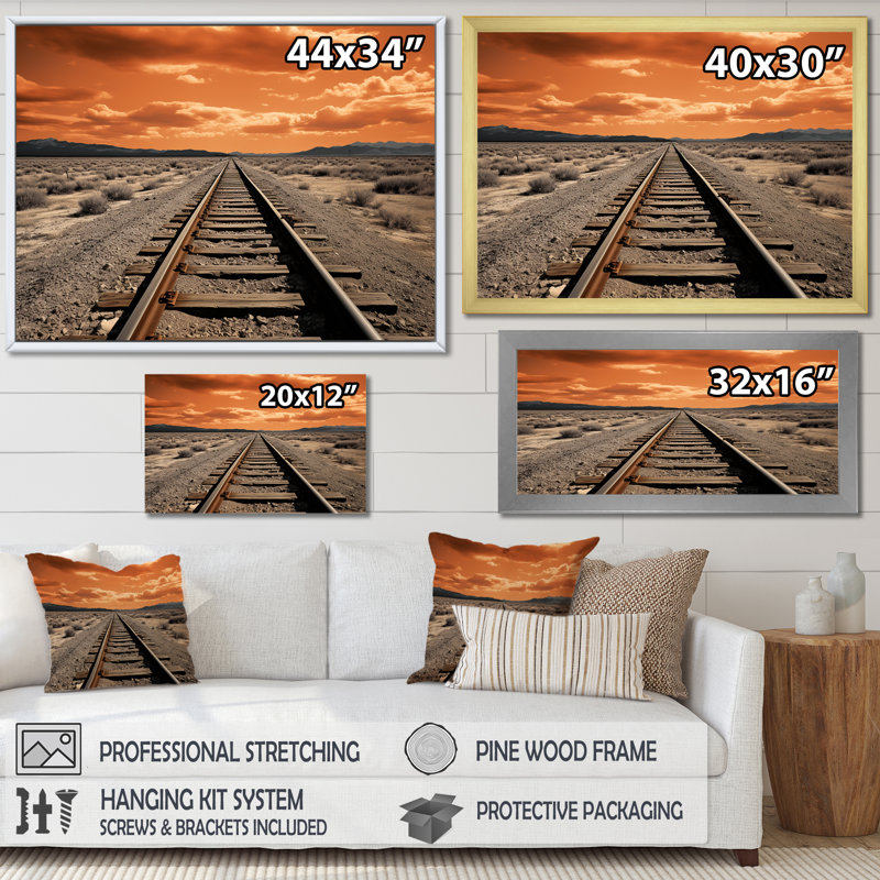 Train sur rails, impression de minimalisme sur toile, Toile tendue, H 12 po x l 20 po x P 1 po