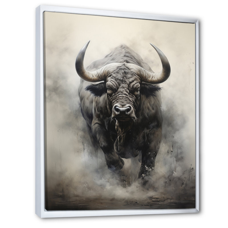 Buffalos africain force - décoration murale africaine, H 44 po x l 34 po x P 1,5 po, Cadre flottant blanc