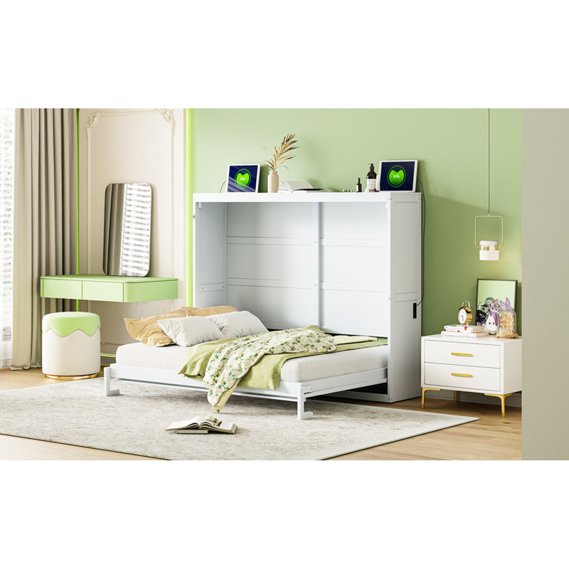Lit mural blanc grand lit, solution peu encombrante pour les pièces polyvalentes avec support de matelas flexible et design dans la chambre d'amis, le bureau à domicile ou la salle de sport