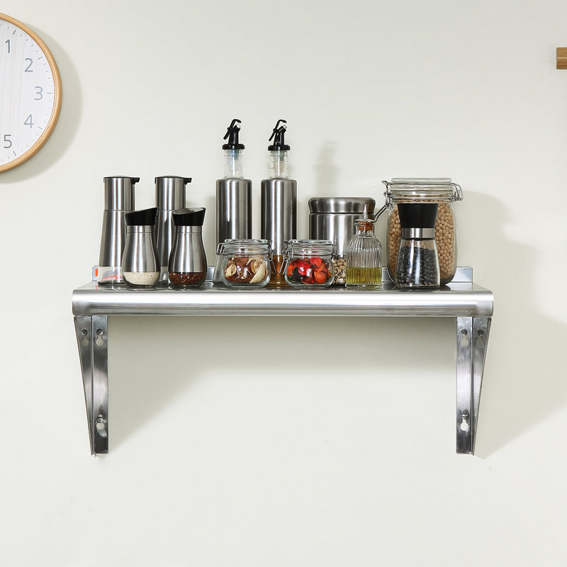 Stainless Steel Wall-Mounted Kitchen Shelf with Brackets