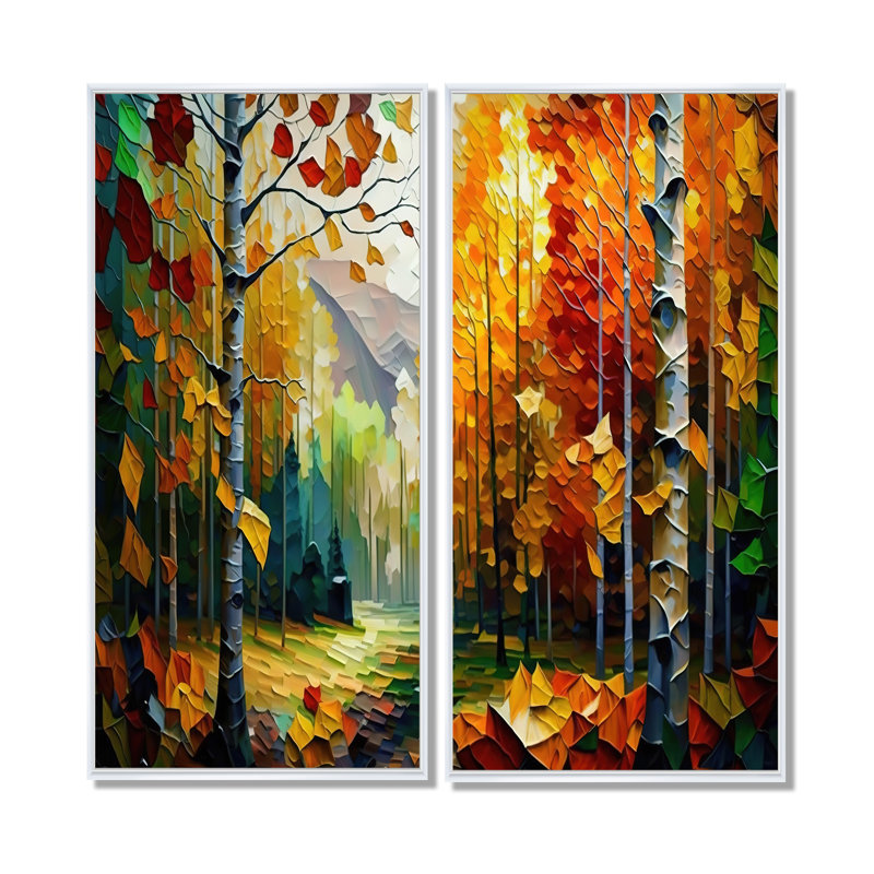 Chemin dans la forêt III - Orange, reproduction d'art sur toile 2 pièces, H 40 po x l 40 po, Blanc