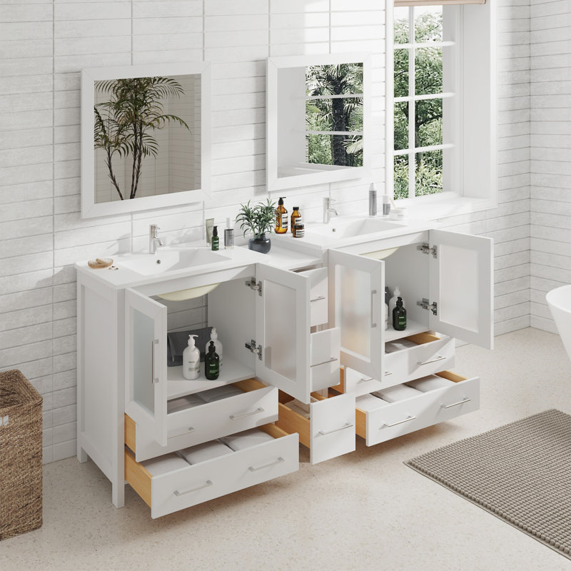  Ensemble de meuble-lavabo double 72 "avec miroir, Blanc