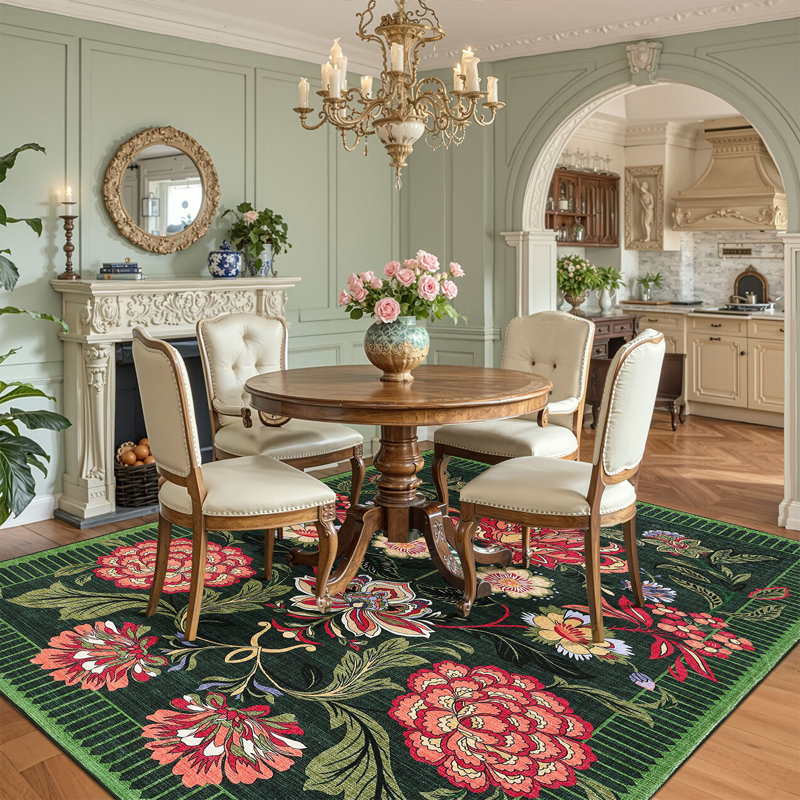 Tapis lavable rétro Vintage Boho Rugs, Vert, Rectangle 9 pi x 12 pi