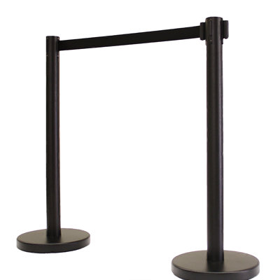 36" Retractable Belt Queue Safety Stanchion Barrier (2 Black Post w/78" Belt)