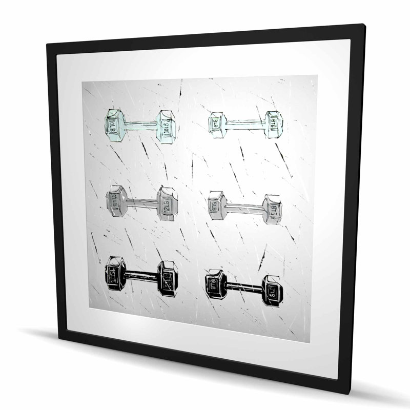 Haltères - Reproduction matte encadrée pour homme Cave Home Decor, Noir