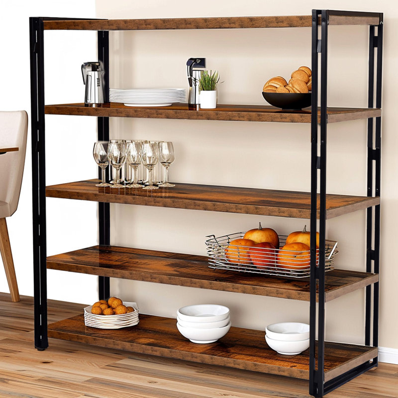 Bibliothèque industrielle 47 "à 3 niveaux brun rustique - Design métal et bois pour la maison
