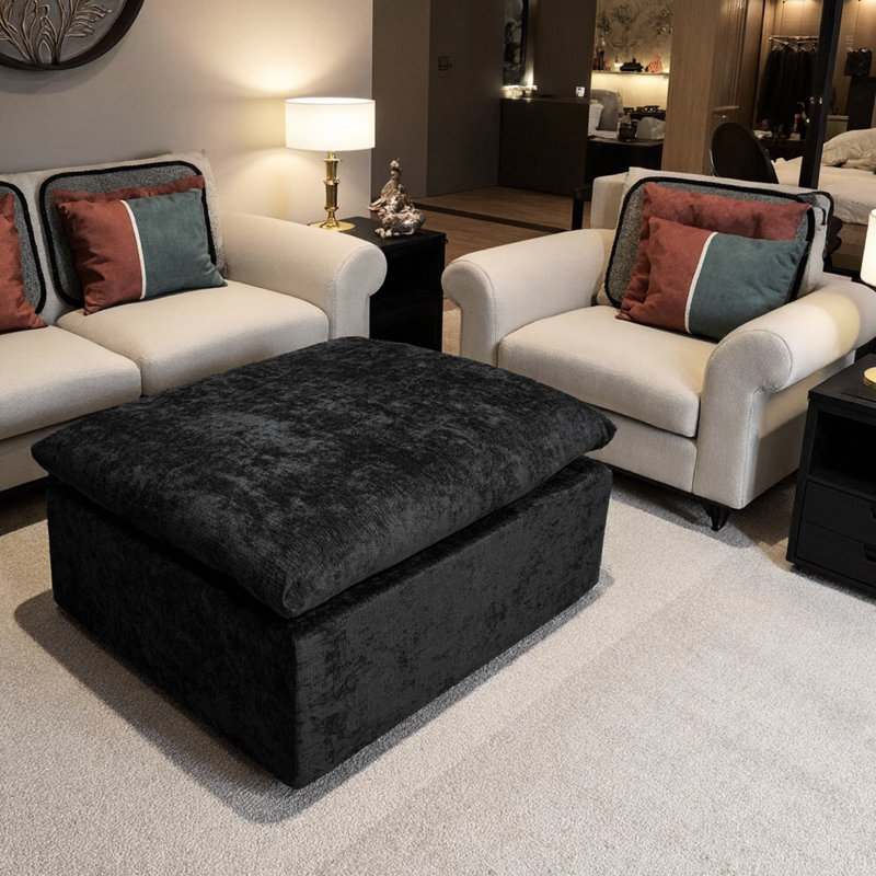 Canapé modulaire noir confortable en velours côtelé modulaire, sans assemblage pour une décoration en velours côtelé avec une chaise relaxante, élégance requise