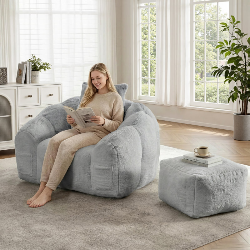 Double Bean Bag Chair, Gray 