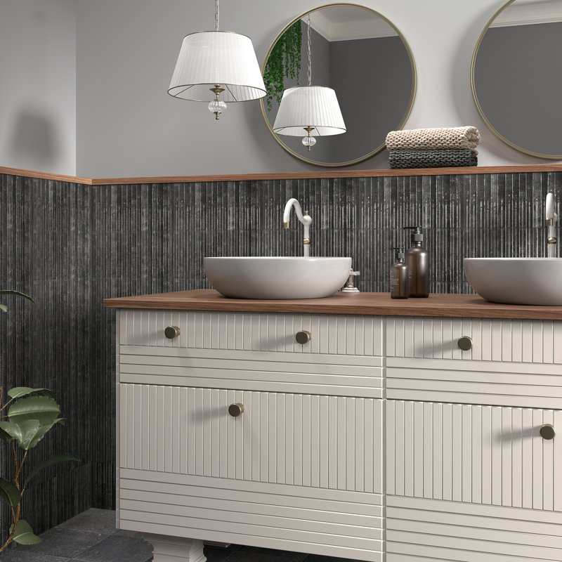 Curve Fluted 6X12 3D Glossy Ceramic Tile, Black