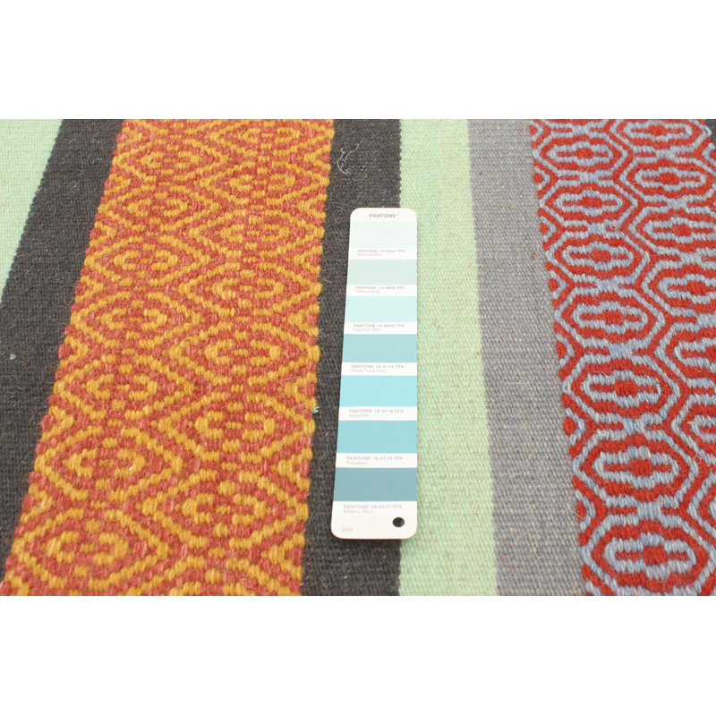 Tapis rayé rouge / bleu / brun en laine fabriqué à la main Kilim