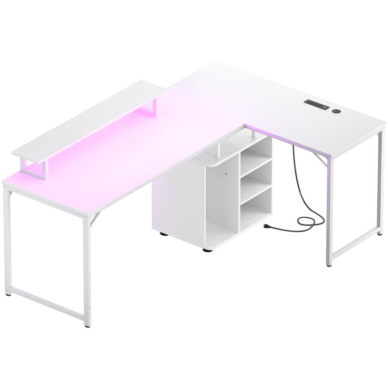 Joro L Shaped Desk with Cabinet 58.3 Inch Reversible Corner Computer Desk or 2 Person Long Table, White