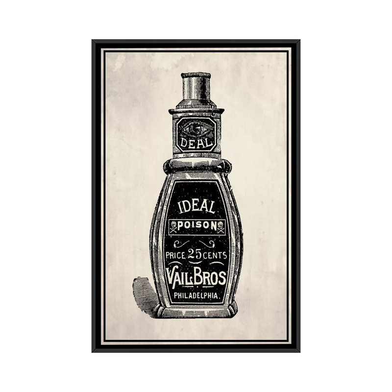 « poison », publicité rétro sur toile tendue, H 48 po x l 32 po x P 1,5 po, Toile avec cadre noir, Pas de tapis
