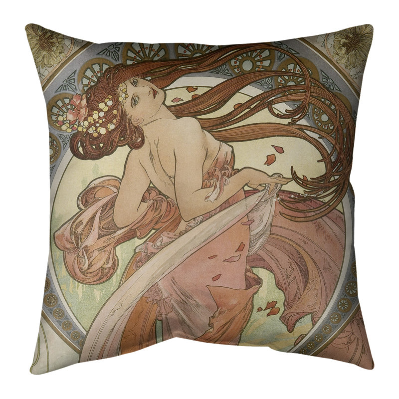 Alphonse Mucha le carré de la danse, Bourre en polyester, 16 po x 1 po, Rose / Brun