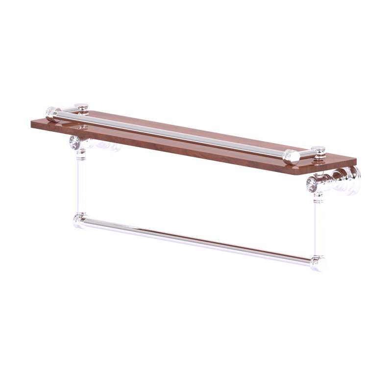 Freyja Ironwood Bracket Shelf with Towel Bar, Polished Chrome, 5.54" H x 22" W x 7.4" D