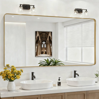 Lunara 1.18" Deep Rounded Corner Rectangular Bathroom Wall Mirror with Premium Tempered Glass & Aluminum Alloy Framed