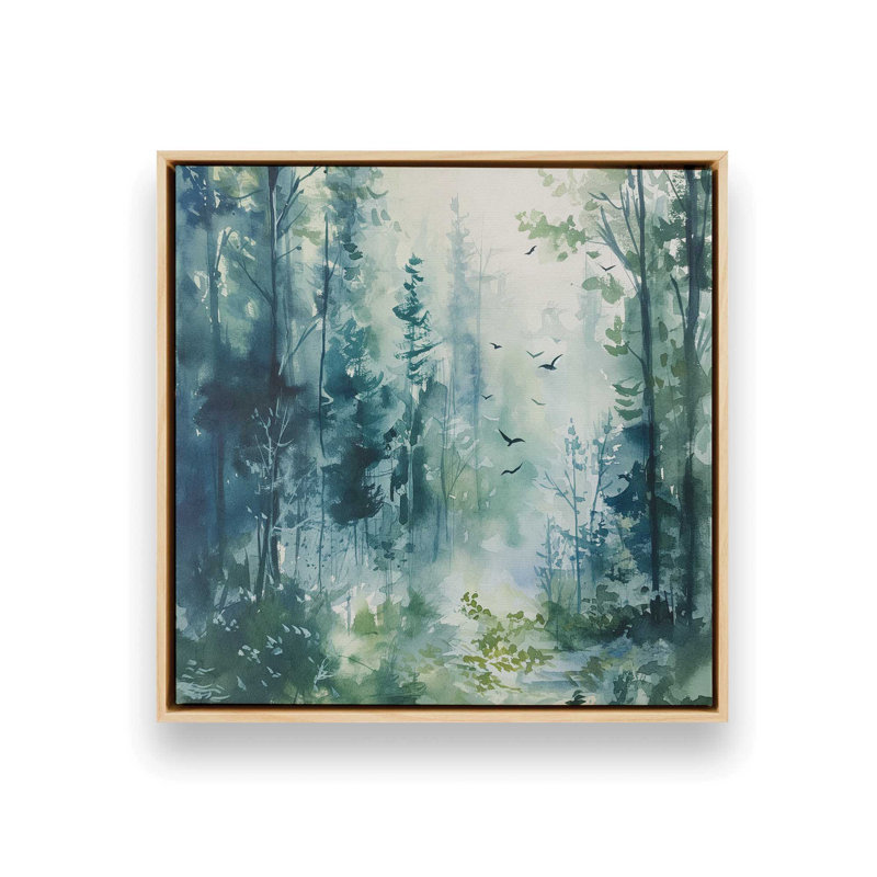 «Blue and Green Enchanted Forest I», reproduction sur toile, Encadrement brun clair, H 16,75 po x l 16,75 po