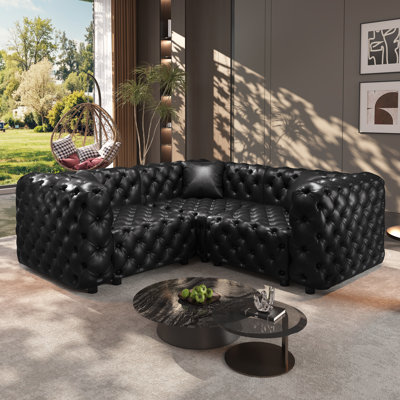 Canapé Chesterfield modulaire en forme de L 75,1 po, canapé modulaire 3 places, canapé modulaire avec 3 coussins