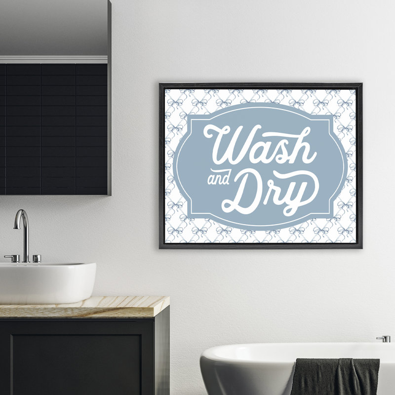 Wash & Dry with Bow Pattern Floating Frame, design by Lettered and Lined, 25" H x 31" W, Jet Black Floater Frame