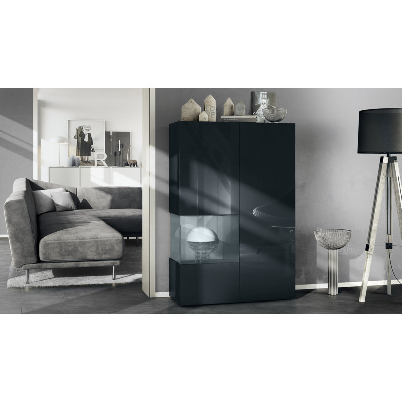 Alhassane Display Cabinet, Black/Grey High Gloss