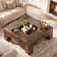 Table basse carrée en bois de 100 cm (39,4 pouces), table basse de style campagnard avec niche centrale, brun rustique