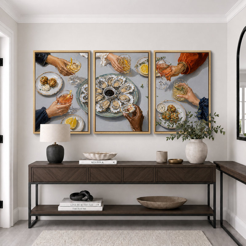 Oyster Dinner Party Table, H 24 po x l 48 po x P 1,5 po, Cadre naturel