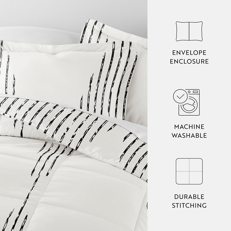 7-Piece Bedding Bundle - Pattern Comforter and Sheet Set, Queen Comforter + 1 Additional Piece, Gray Striped