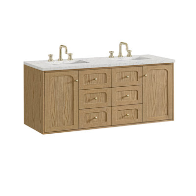 Laurent 60" Double Vanity, Light Natural Oak W/FreePower Wireless Charger